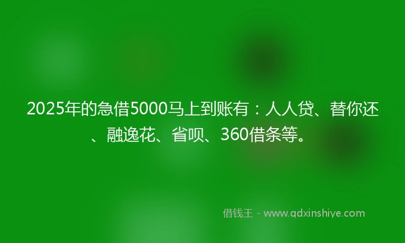 2025年的急借5000马上到账有：人人贷、替你还、融逸花、省呗、360借条等。