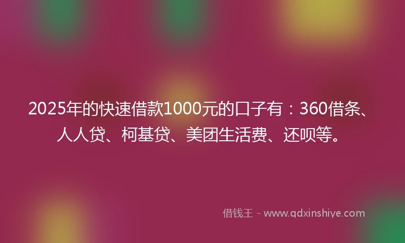 2025年的快速借款1000元的口子有：360借条、人人贷、柯基贷、美团生活费、还呗等。