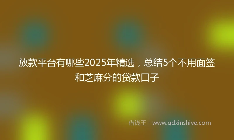 放款平台有哪些2025年精选，总结5个不用面签和芝麻分的贷款口子