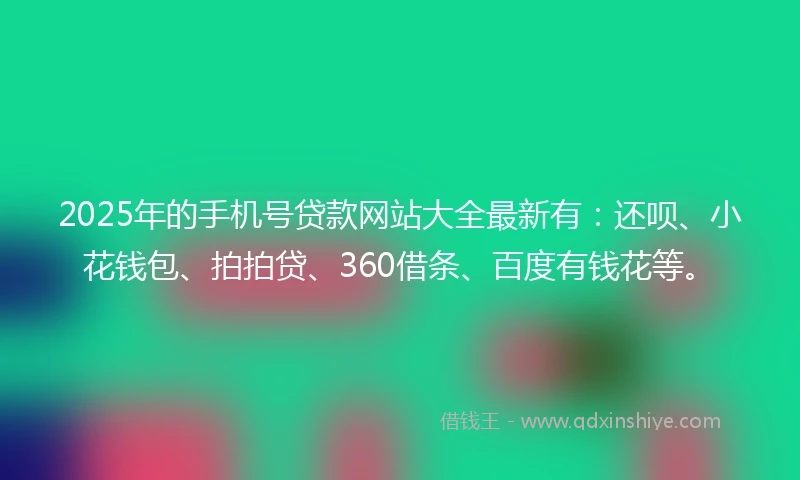 2025年的手机号贷款网站大全最新有：还呗、小花钱包、拍拍贷、360借条、百度有钱花等。