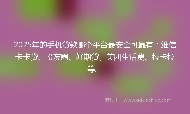2025年的手机贷款哪个平台最安全可靠有：维信卡卡贷、投友圈、好期贷、美团生活费、拉卡拉等。