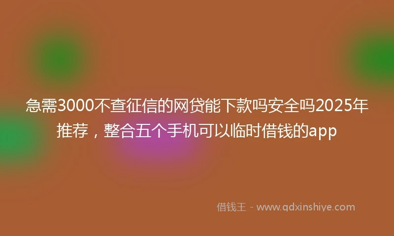 急需3000不查征信的网贷能下款吗安全吗2025年推荐，整合五个手机可以临时借钱的app