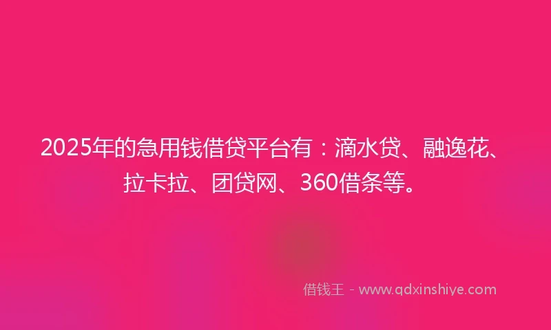 2025年的急用钱借贷平台有:滴水贷、融逸花、拉卡拉、团贷网、360借条等。