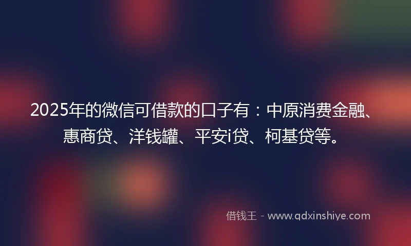 2025年的微信可借款的口子有：中原消费金融、惠商贷、洋钱罐、平安i贷、柯基贷等。