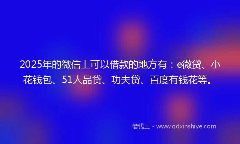 2025年的微信上可以借款的地方有：e微贷、小花钱包、51人品贷、功夫贷、百度有钱花等。