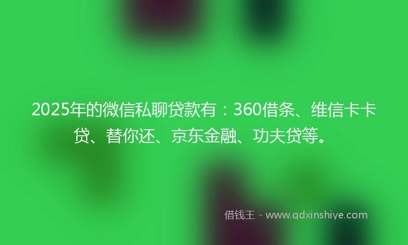 2025年的微信私聊贷款有：360借条、维信卡卡贷、替你还、京东金融、功夫贷等。