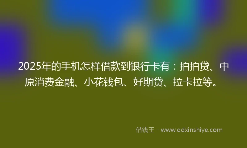 2025年的手机怎样借款到银行卡有：拍拍贷、中原消费金融、小花钱包、好期贷、拉卡拉等。