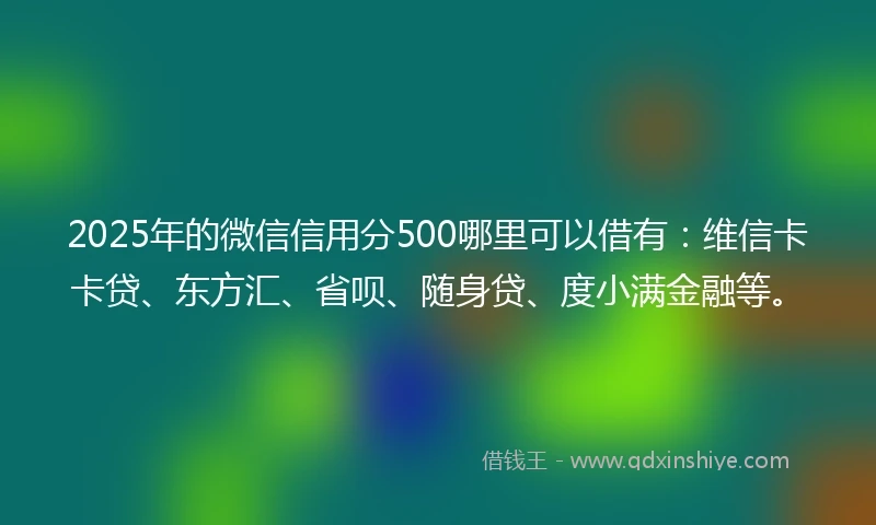 2025年的微信信用分500哪里可以借有：维信卡卡贷、东方汇、省呗、随身贷、度小满金融等。