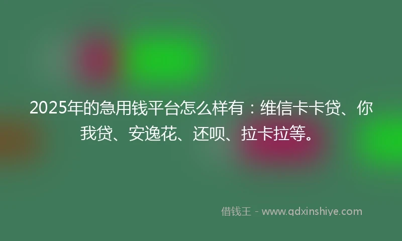 2025年的急用钱平台怎么样有：维信卡卡贷、你我贷、安逸花、还呗、拉卡拉等。