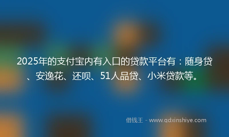 2025年的支付宝内有入口的贷款平台有：随身贷、安逸花、还呗、51人品贷、小米贷款等。