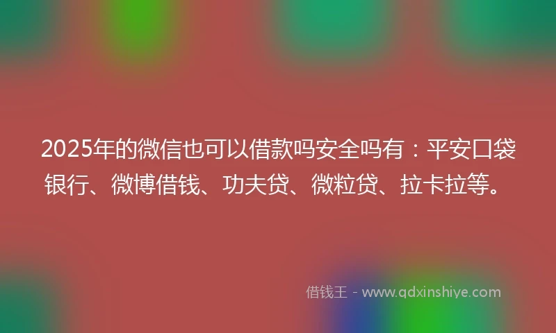2025年的微信也可以借款吗安全吗有：平安口袋银行、微博借钱、功夫贷、微粒贷、拉卡拉等。