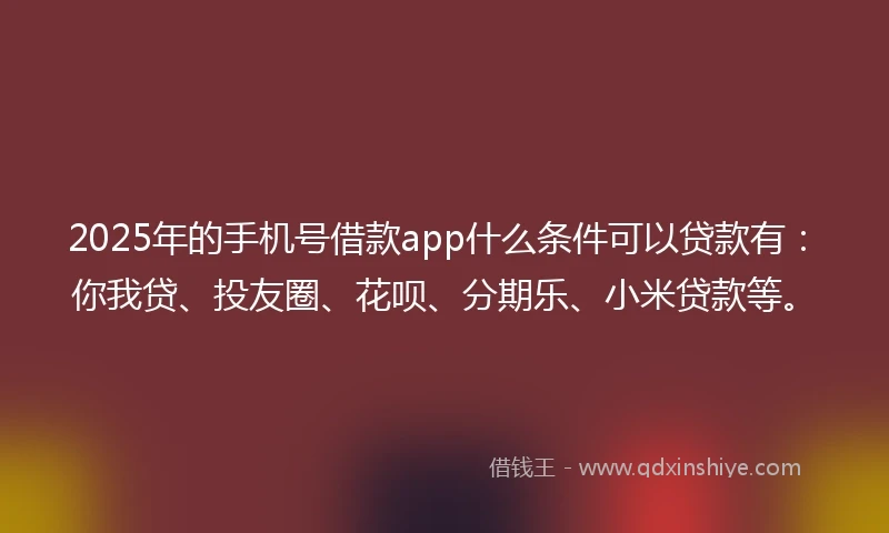 2025年的手机号借款app什么条件可以贷款有：你我贷、投友圈、花呗、分期乐、小米贷款等。