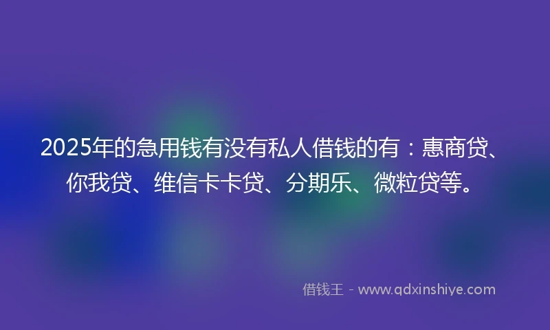 2025年的急用钱有没有私人借钱的有：惠商贷、你我贷、维信卡卡贷、分期乐、微粒贷等。