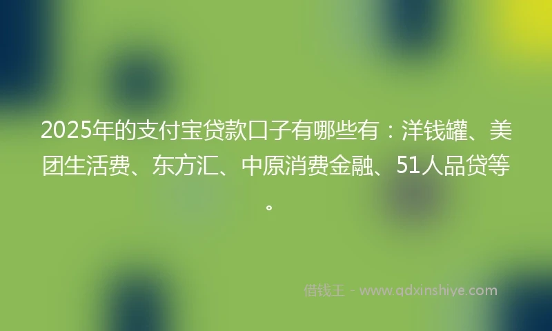 2025年的支付宝贷款口子有哪些有：洋钱罐、美团生活费、东方汇、中原消费金融、51人品贷等。