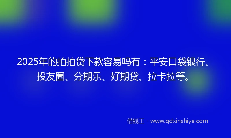 2025年的拍拍贷下款容易吗有：平安口袋银行、投友圈、分期乐、好期贷、拉卡拉等。