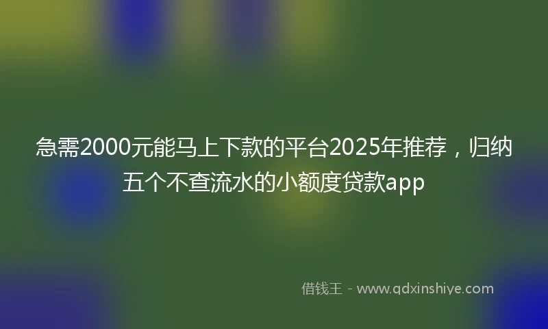 急需2000元能马上下款的平台2025年推荐，归纳五个不查流水的小额度贷款app