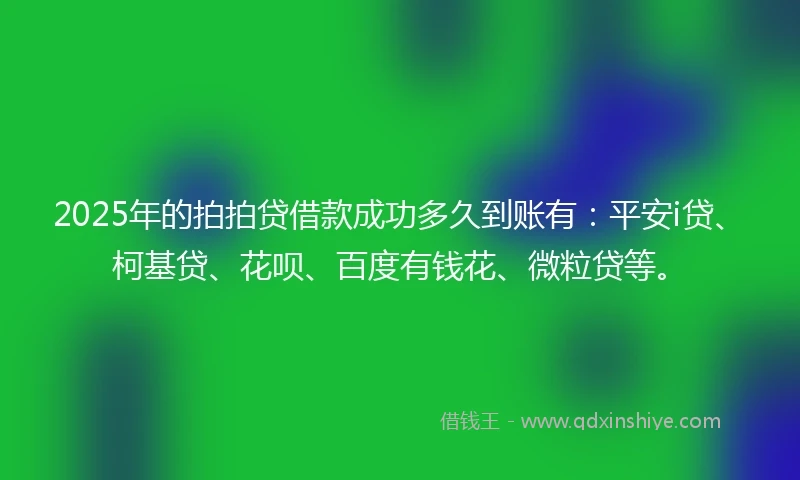 2025年的拍拍贷借款成功多久到账有：平安i贷、柯基贷、花呗、百度有钱花、微粒贷等。