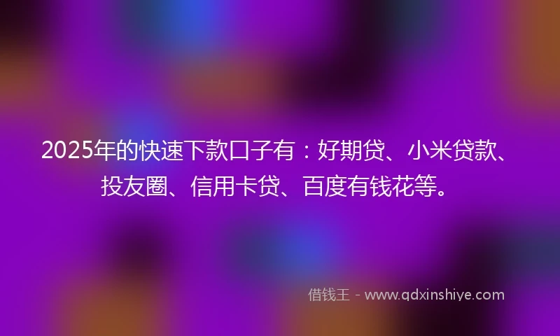 2025年的快速下款口子有：好期贷、小米贷款、投友圈、信用卡贷、百度有钱花等。