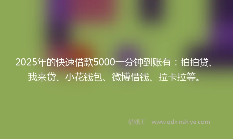 2025年的快速借款5000一分钟到账有：拍拍贷、我来贷、小花钱包、微博借钱、拉卡拉等。