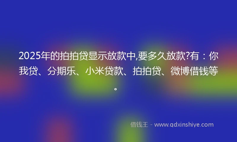 2025年的拍拍贷显示放款中,要多久放款?有：你我贷、分期乐、小米贷款、拍拍贷、微博借钱等。