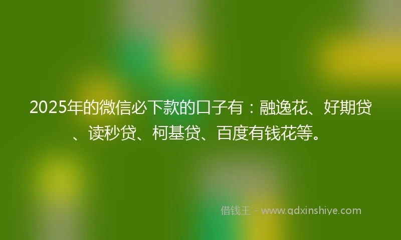 2025年的微信必下款的口子有：融逸花、好期贷、读秒贷、柯基贷、百度有钱花等。