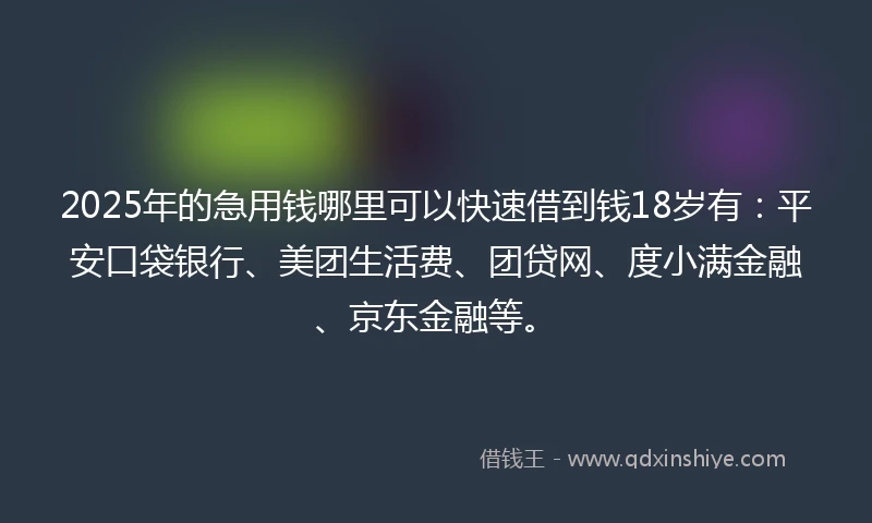 2025年的急用钱哪里可以快速借到钱18岁有:平安口袋银行、美团生活费、团贷网、度小满金融、京东金融等。