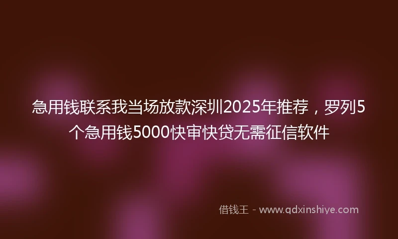 急用钱联系我当场放款深圳2025年推荐，罗列5个急用钱5000快审快贷无需征信软件
