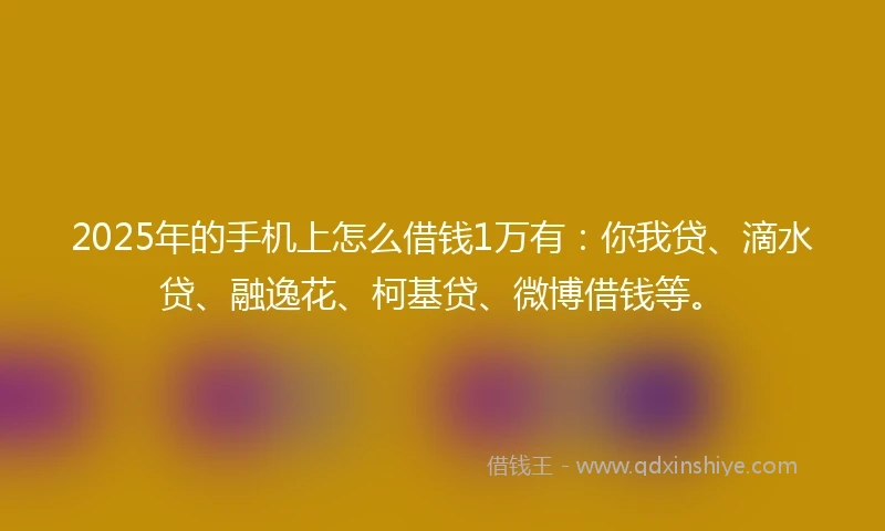 2025年的手机上怎么借钱1万有：你我贷、滴水贷、融逸花、柯基贷、微博借钱等。
