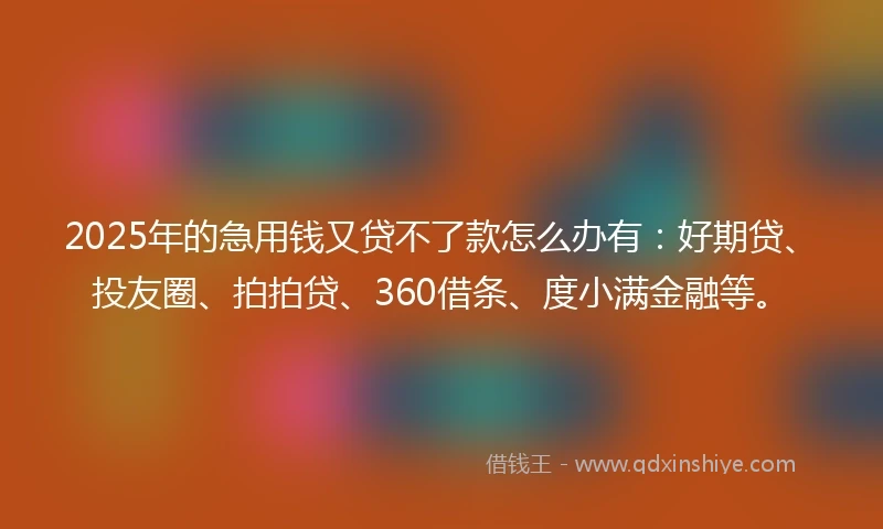 2025年的急用钱又贷不了款怎么办有：好期贷、投友圈、拍拍贷、360借条、度小满金融等。