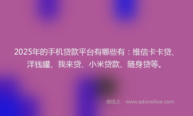 2025年的手机贷款平台有哪些有：维信卡卡贷、洋钱罐、我来贷、小米贷款、随身贷等。