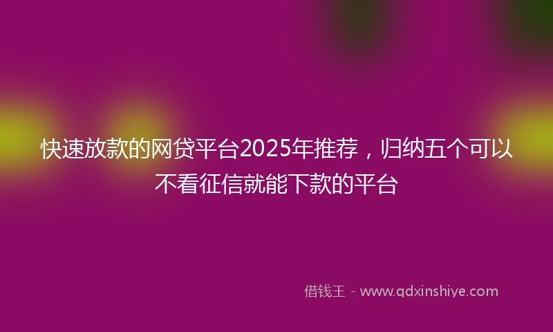 快速放款的网贷平台2025年推荐，归纳五个可以不看征信就能下款的平台