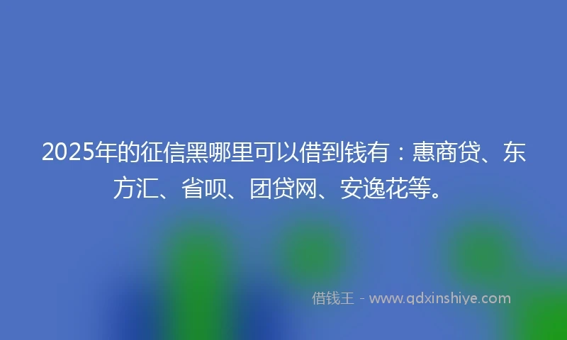 2025年的征信黑哪里可以借到钱有：惠商贷、东方汇、省呗、团贷网、安逸花等。
