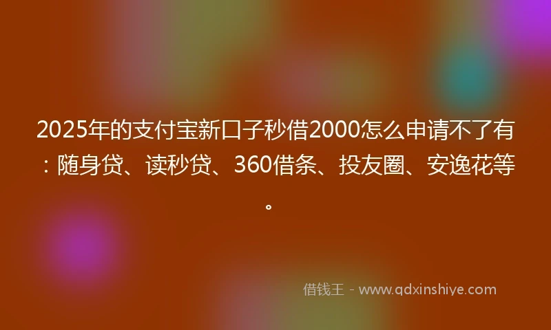 2025年的支付宝新口子秒借2000怎么申请不了有：随身贷、读秒贷、360借条、投友圈、安逸花等。