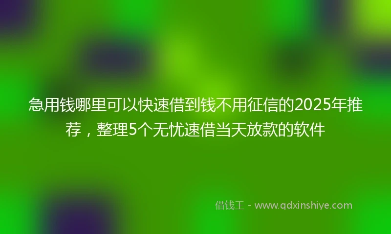 急用钱哪里可以快速借到钱不用征信的2025年推荐，整理5个无忧速借当天放款的软件
