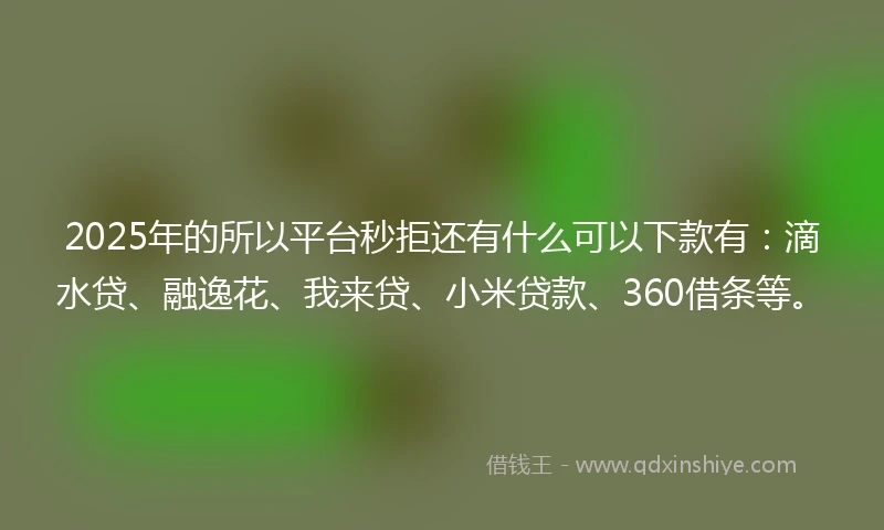 2025年的所以平台秒拒还有什么可以下款有：滴水贷、融逸花、我来贷、小米贷款、360借条等。