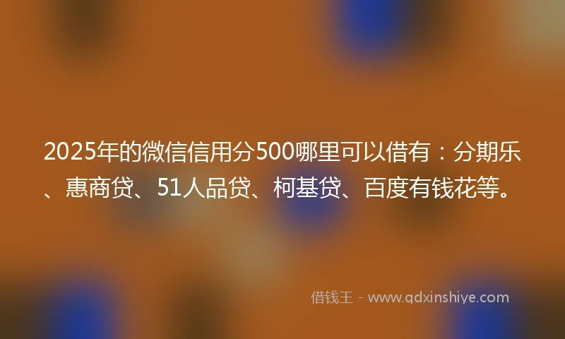 2025年的微信信用分500哪里可以借有：分期乐、惠商贷、51人品贷、柯基贷、百度有钱花等。
