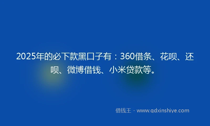 2025年的必下款黑口子有：360借条、花呗、还呗、微博借钱、小米贷款等。