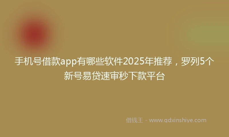 手机号借款app有哪些软件2025年推荐，罗列5个新号易贷速审秒下款平台