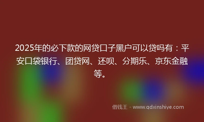 2025年的必下款的网贷口子黑户可以贷吗有：平安口袋银行、团贷网、还呗、分期乐、京东金融等。