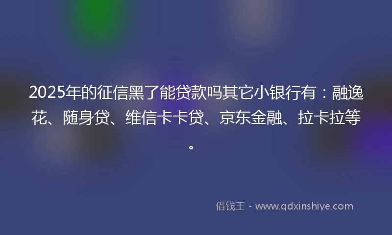 2025年的征信黑了能贷款吗其它小银行有：融逸花、随身贷、维信卡卡贷、京东金融、拉卡拉等。