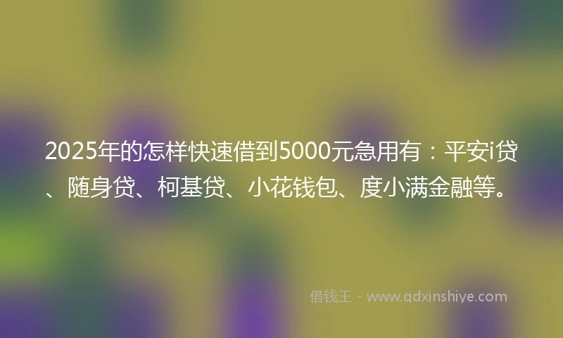 2025年的怎样快速借到5000元急用有：平安i贷、随身贷、柯基贷、小花钱包、度小满金融等。