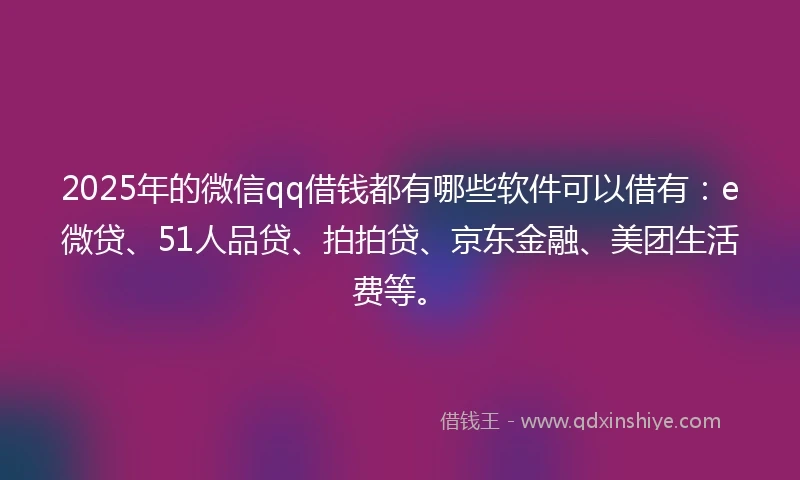 2025年的微信qq借钱都有哪些软件可以借有：e微贷、51人品贷、拍拍贷、京东金融、美团生活费等。