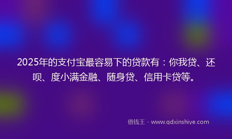 2025年的支付宝最容易下的贷款有：你我贷、还呗、度小满金融、随身贷、信用卡贷等。