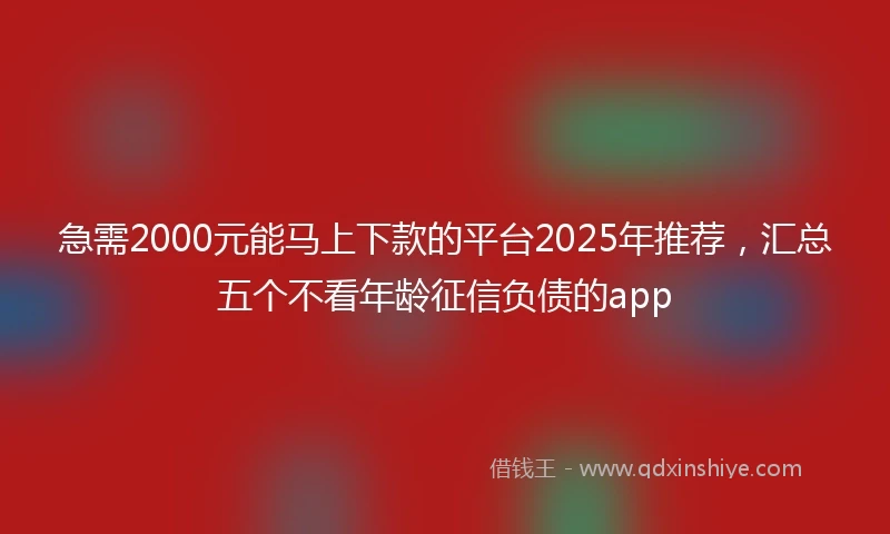 急需2000元能马上下款的平台2025年推荐，汇总五个不看年龄征信负债的app