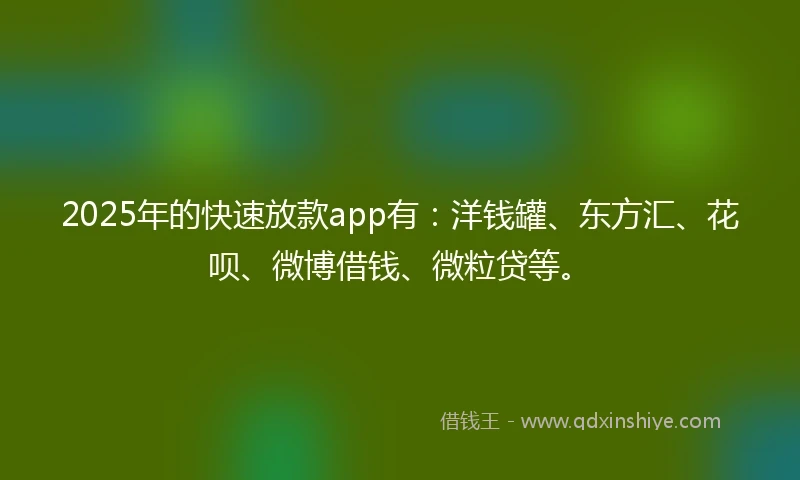 2025年的快速放款app有：洋钱罐、东方汇、花呗、微博借钱、微粒贷等。