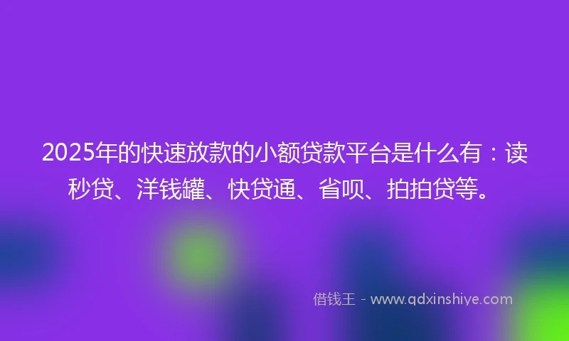 2025年的快速放款的小额贷款平台是什么有：读秒贷、洋钱罐、快贷通、省呗、拍拍贷等。