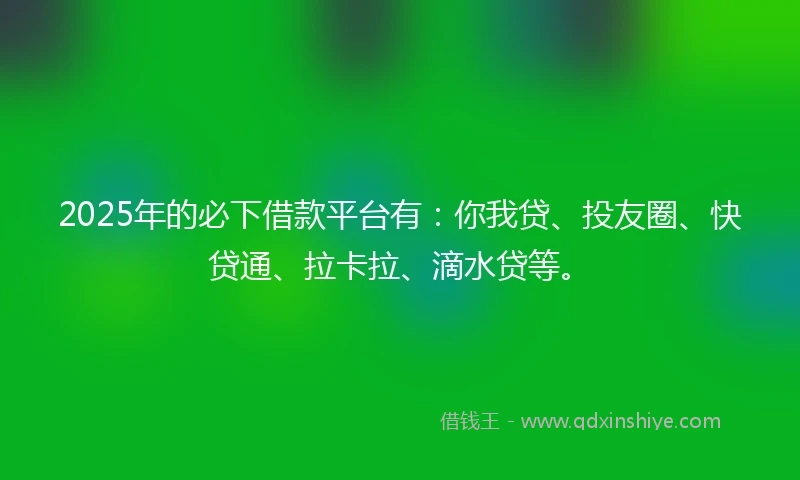 2025年的必下借款平台有：你我贷、投友圈、快贷通、拉卡拉、滴水贷等。