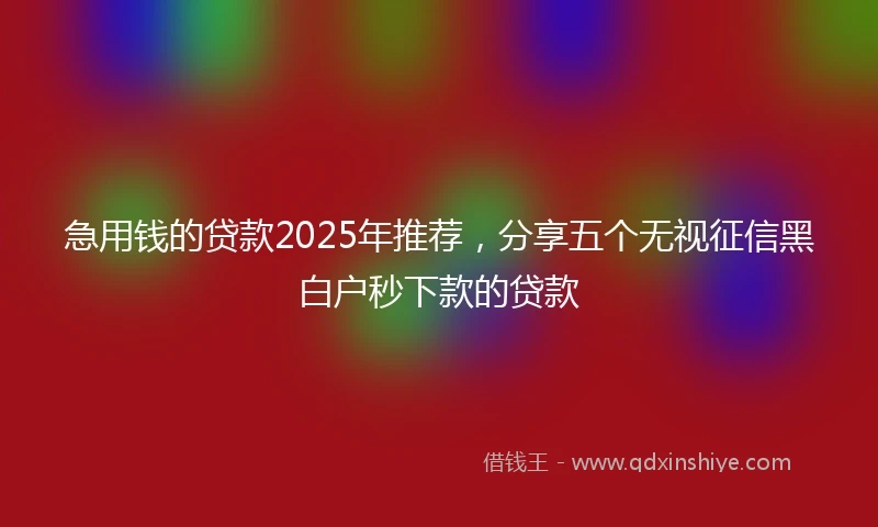 急用钱的贷款2025年推荐，分享五个无视征信黑白户秒下款的贷款