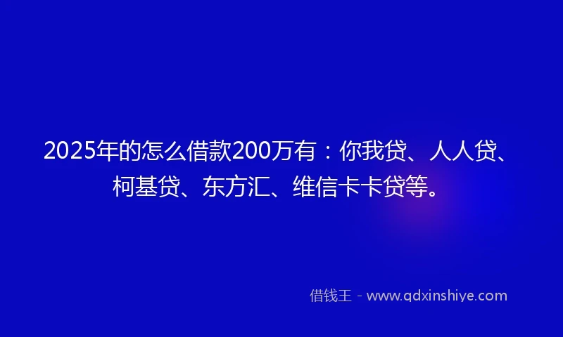 2025年的怎么借款200万有：你我贷、人人贷、柯基贷、东方汇、维信卡卡贷等。