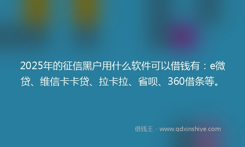2025年的征信黑户用什么软件可以借钱有：e微贷、维信卡卡贷、拉卡拉、省呗、360借条等。